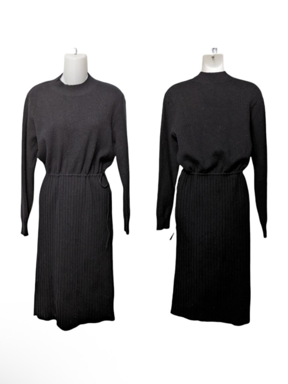MILK Thick Knit Ribbed Mock Neck Minimalist Midi Dress M